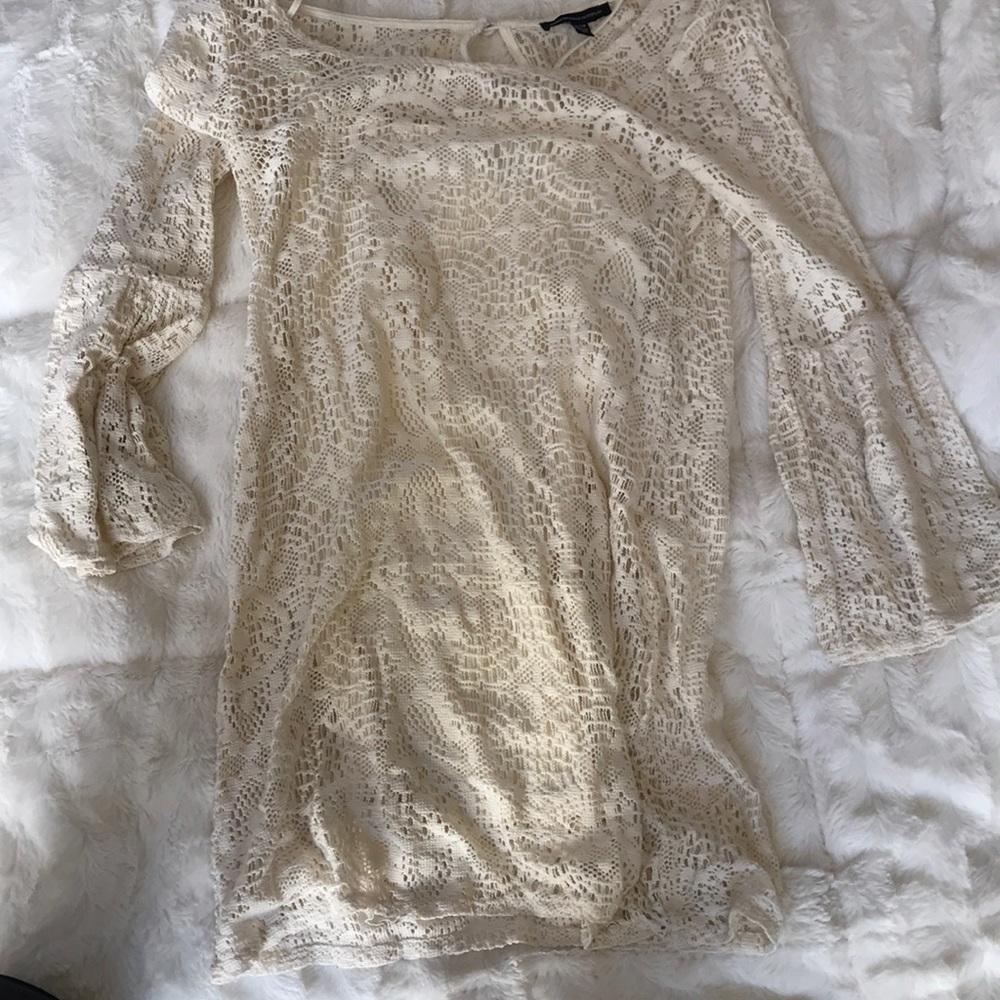 Cream lace mini dress with 3/4 length sleeves